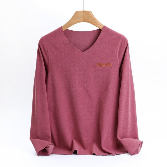 Dgankt Shirts for Women Color Fleece Thermal Long-Sleeved V-Neck UnderShirt Top,Sizes L-3XL