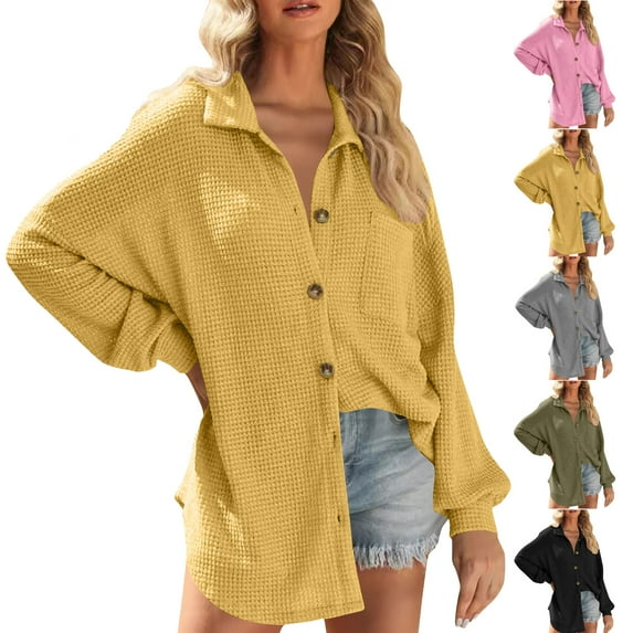 Dgankt Shirts for Women Fashionable Casual Plaid Long Sleeved Lapel Button up Shirt,Size S-2XL