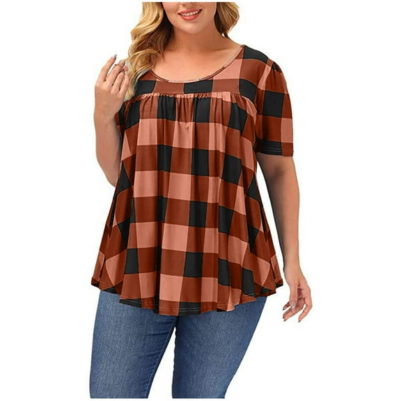 Dgankt Shirts for Women Oversized Solid Crew Neck Short Sleeve Summer Casual Pullover Top,Sizes XL-5XL