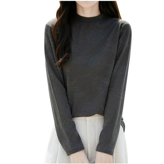 Dgankt Shirts for Women Winter Fashion Casual Solid Color Half-High Round Neck Sweater Long Sleeve Bottoming Shirts Tops,Sizes S-2XL