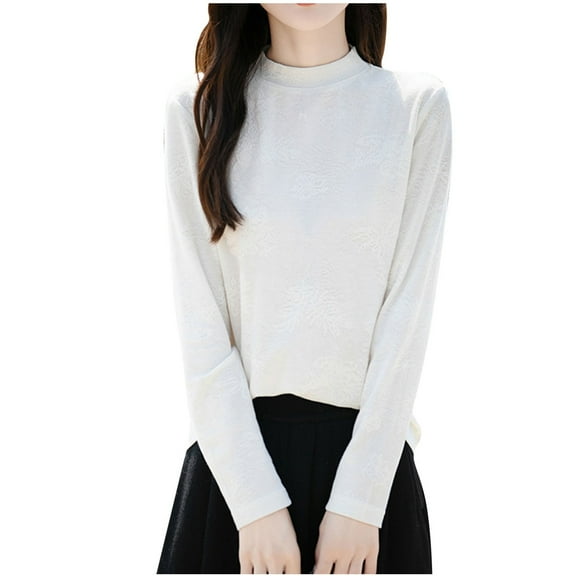 Dgankt Shirts for Women Winter Fashion Casual Solid Color Half-High Round Neck Sweater Long Sleeve Bottoming Shirts Tops,Sizes S-2XL