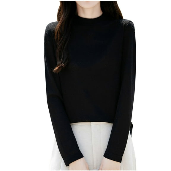 Dgankt Shirts for Women Winter Fashion Casual Solid Color Half-High Round Neck Sweater Long Sleeve Bottoming Shirts Tops,Sizes S-2XL