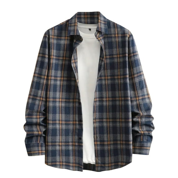 Dgankt Shirts for Men Casual Turndown Collar Button with Pockets Plaid Long Sleeved Shirt,Size S-2XL
