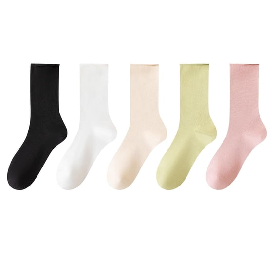 Dgankt Socks for Women 5 Pairs Mid-calf Solid Color Socks Comfortable Warm Breathable Socks