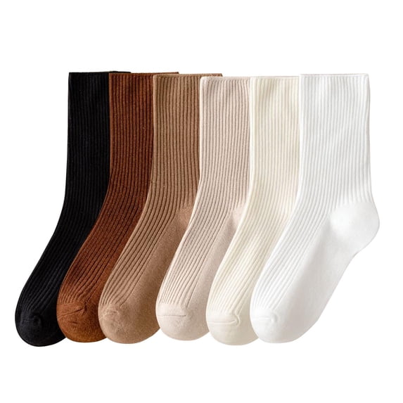 Dgankt Socks for Women 6 Pairs Crew Casual Socks Ribbed Mid-Calf Warm Athletic Socks