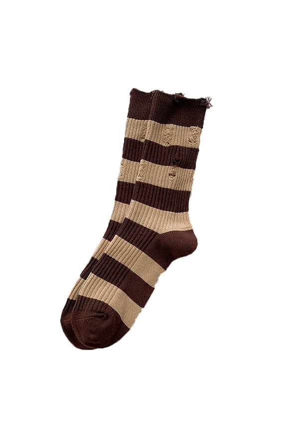 Socks for Women Striped Perforated Socks Holey Socks Crew Cotton Socks