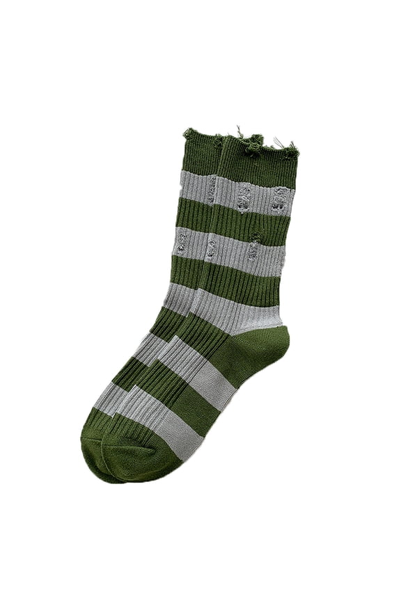 Socks for Women Striped Perforated Socks Holey Socks Crew Cotton Socks