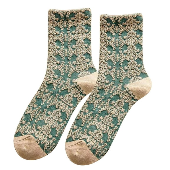 Dgankt Socks for Women Winter Women's Medium Socks Vintage Floral Lace Embroidered Socks
