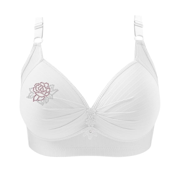 Dgankt Sports Bra Women's Plus Size Wireless Push Up Bra – Ribbed Fabric with Rhinestone Rose Detail, Comfortable Support for Anniversaries, Birthdays & Loved Ones XS-4XL