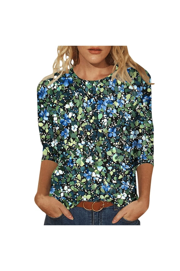 Spring Tops for Women 3/4 Length Sleeve Womens Tops Summer 2026 Fashion Trendy Boat Crew Neck Smocked Work Dressy Casual Tops for Meetings, Cafés, Trips & Weekend Hangouts S-5XL