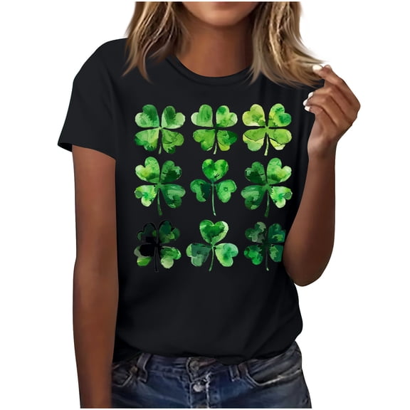 Dgankt St. Patricks Day Shirt for Women Spring Print Short Sleeved Crew Neck Tee Pullover Casual Top,Sizes S-3XL
