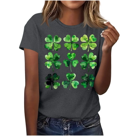 Dgankt St. Patricks Day Shirt for Women Spring Print Short Sleeved Crew Neck Tee Pullover Casual Top,Sizes S-3XL