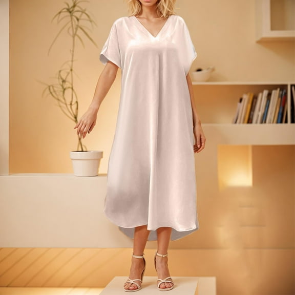 Dgankt Summer Dress Ladies Casual-neck Short Sleeve Irregular Hem Dress