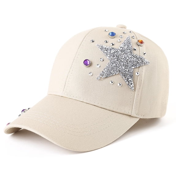 Dgankt Sun Hats for Women Women's Black Glitter Star & Rhinestone Embellished Baseball Caps - Cotton Dad Hats for Teens & Young Adults, Great for Birthday Parties & Girls' Outings M