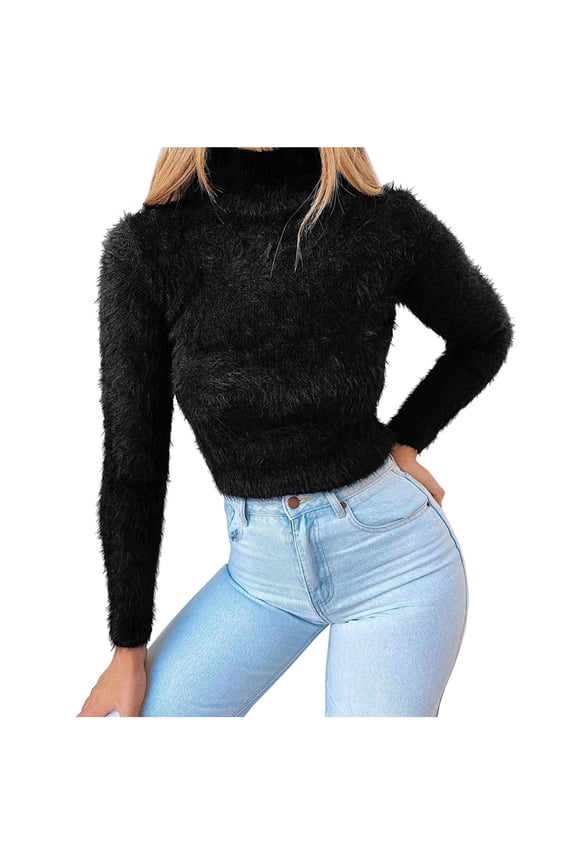 Sweaters for Women Casual Turtleneck Fuzzy Sweater Pullover Soft Knit Fashion Tops Slim Blouses,Sizes M-3XL