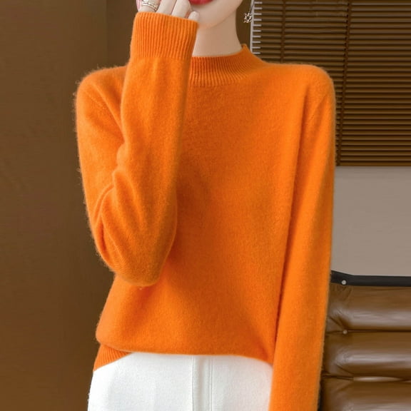 Dgankt Sweaters for Women Fashion Casual Semi Round Neck Solid Color Loose Lightweight Base Knitted Sweater,Size S-2XL