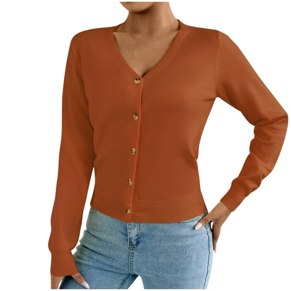Dgankt Sweaters for Women Solid Color V-Neck Knitted Sweater Button up Cardigan Top Outwear,Sizes S-XL