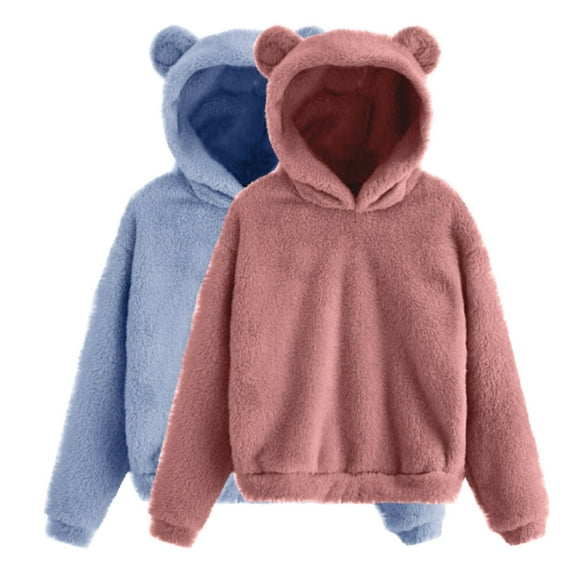 Dgankt Sweatshirt for Women 2PC Women's Solid Color Cute Teddy Bear Long-Sleeve Fleece Hoodie with Ears