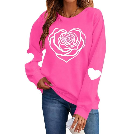 Dgankt Sweatshirt for Women Plus Size Women Valentine Shirts Love Heart Graphic Long Sleeve Tshirt Casual Valentines Day Gift Round Neck Tops XS-XL