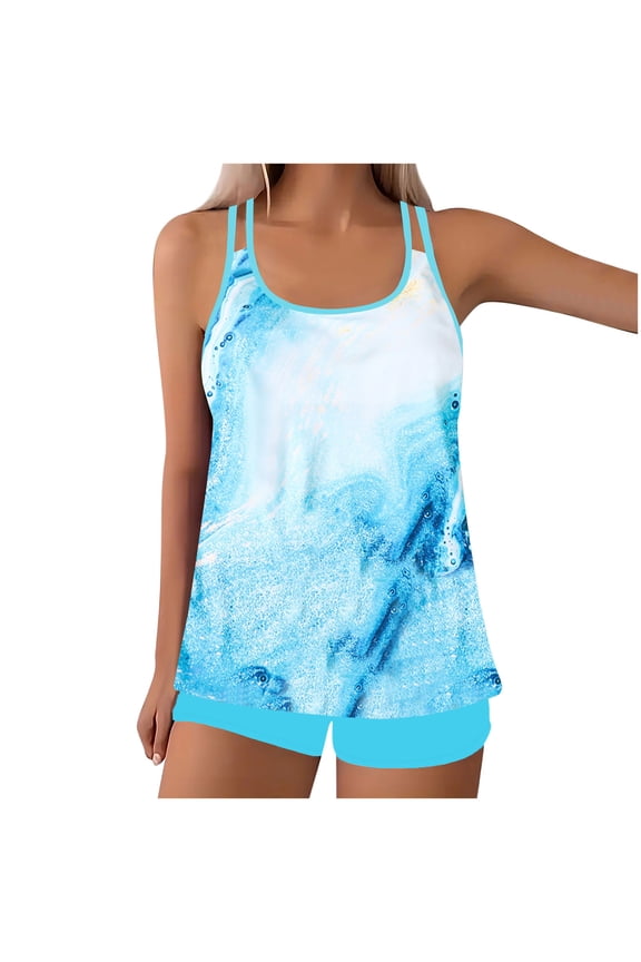 Tankini Swimsuits for Women Women's Watercolor Ombre Tankini Set - Double Strap Swim Top & Bottoms for Beach, Pool, Vacation, Water Sports & Summer Swimwear Style S-5XL