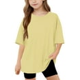 thumbnail image 1 of Dgankt Toddler Girl Clothes Girl's Solid Color Short Sleeve T Shirts Crewneck Loose Fit Tunic Tops Summer Casual Blouses（5-15 Years）, 1 of 8