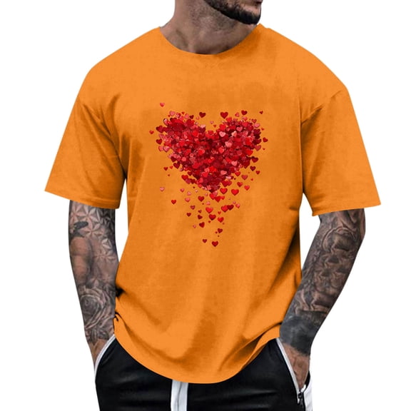 Dgankt Valentine's Day Shirts for Men Casual Print Crew Neck Short Sleeve Mens Shirts Pullover Top,Sizes S-2XL