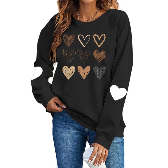 Dgankt Valentine's Day Shirts for Women Cute Heart Print Long Sleeve Shirts Pullover Fashion Women's Clothing,Sizes XS-XL