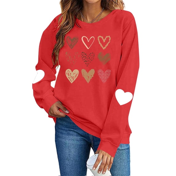 Dgankt Valentine's Day Shirts for Women Cute Heart Print Long Sleeve Shirts Pullover Fashion Women's Clothing,Sizes XS-XL
