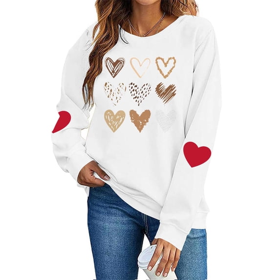 Dgankt Valentine's Day Shirts for Women Cute Heart Print Long Sleeve Shirts Pullover Fashion Women's Clothing,Sizes XS-XL