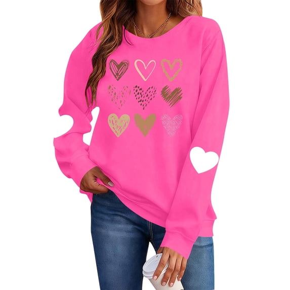 Dgankt Valentine's Day Shirts for Women Cute Heart Print Long Sleeve Shirts Pullover Fashion Women's Clothing,Sizes XS-XL