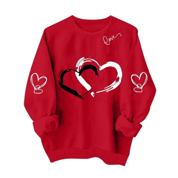 Dgankt Valentine's Day Shirts for Women Round Neck Long Sleeve Shirts Valentine Graphic Printed Sweatshirt,Sizes XS-XL