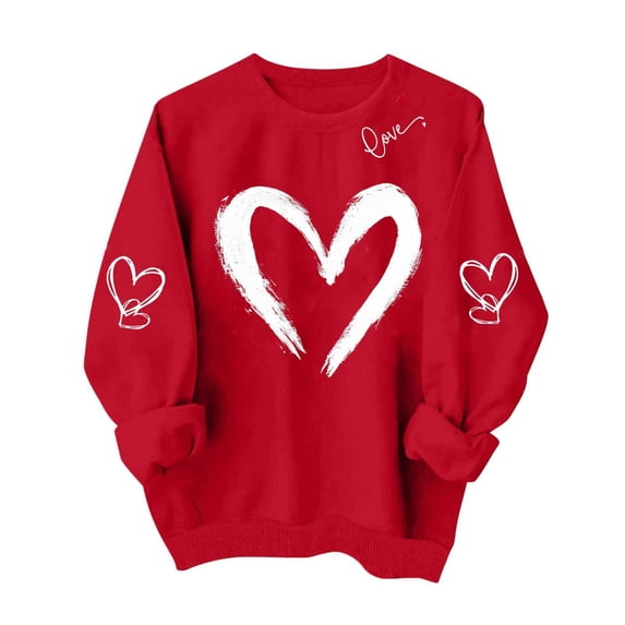 Dgankt Valentine's Day Shirts for Women Round Neck Long Sleeve Shirts Valentine Graphic Printed Sweatshirt,Sizes XS-XL