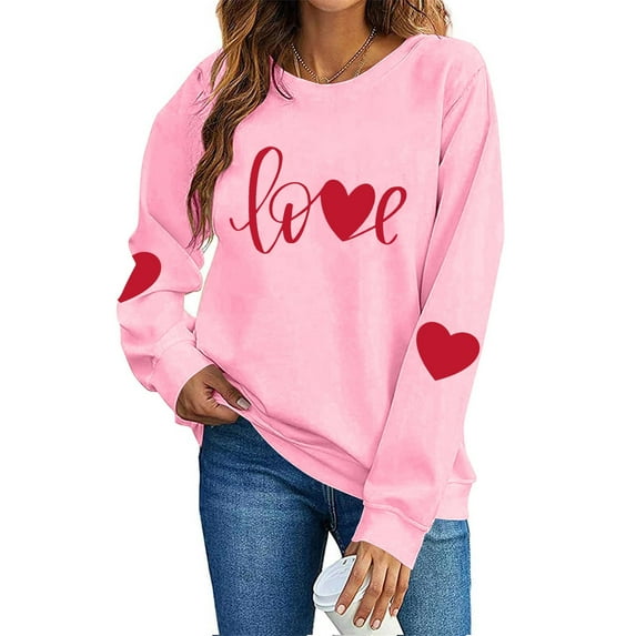 Dgankt Winter Clothing for Women Plus Size Women Valentine Shirts Love Heart Graphic Long Sleeve Tshirt Casual Valentines Day Gift Round Neck Tops XS-XL