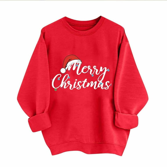 Dgankt Winter Clothing for Women Christmas Printed Fashionable Loose Casual Long Sleeved Top Regular Sleeve Hoodless Sweatshirt,Sizes S-2XL