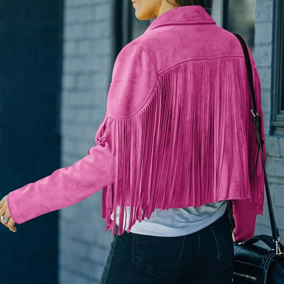 Dgankt Winter Clothing for Women Women's Fringe Faux Suede Leather Jackets Fall Fashion Tassel Motorcycle Long Sleeve Cardigan Coats