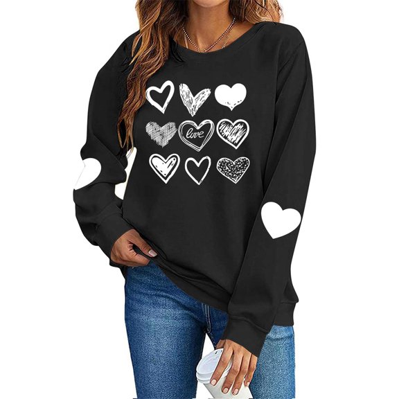 Dgankt Winter Clothing for Women Women's Valentine's Day Graphic Crewneck Sweatshirts Casual Loose Long Sleeve Pullover Tops XS-XL