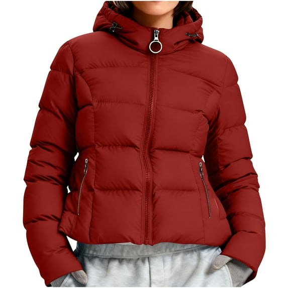 Dgankt Winter Jackets for Women FALL and Winter Clothing Solid Color Hooded Zipper Windproof Warm Coat,Sizes S-3XL