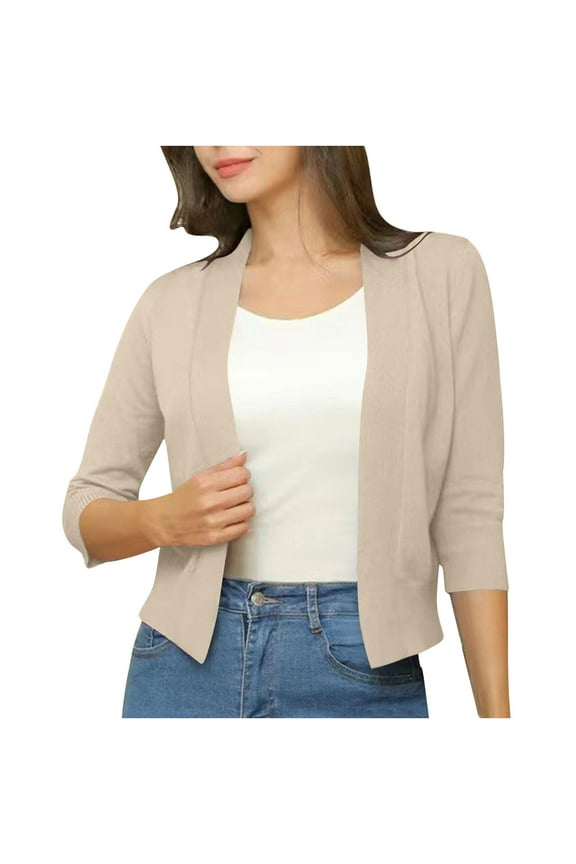 Dgankt Women Clothing Women's Thin Shrugs 3/4 Sleeve Lightweight Cropped Tops Open Front Cardigan for Dress