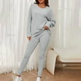 thumbnail image 1 of Dgankt Women Sets 2 Piece Outfits Fashion Solid Knitted Round Neck Long Sleeve Casual Pants Set,Size S-3XL, 1 of 6