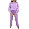 thumbnail image 1 of Dgankt Women Sets 2 Piece Outfits Solid Color Round-Neck Long Sleeve Elastic Waist Pockets Long Pants Sets,Size XS-2XL, 1 of 6