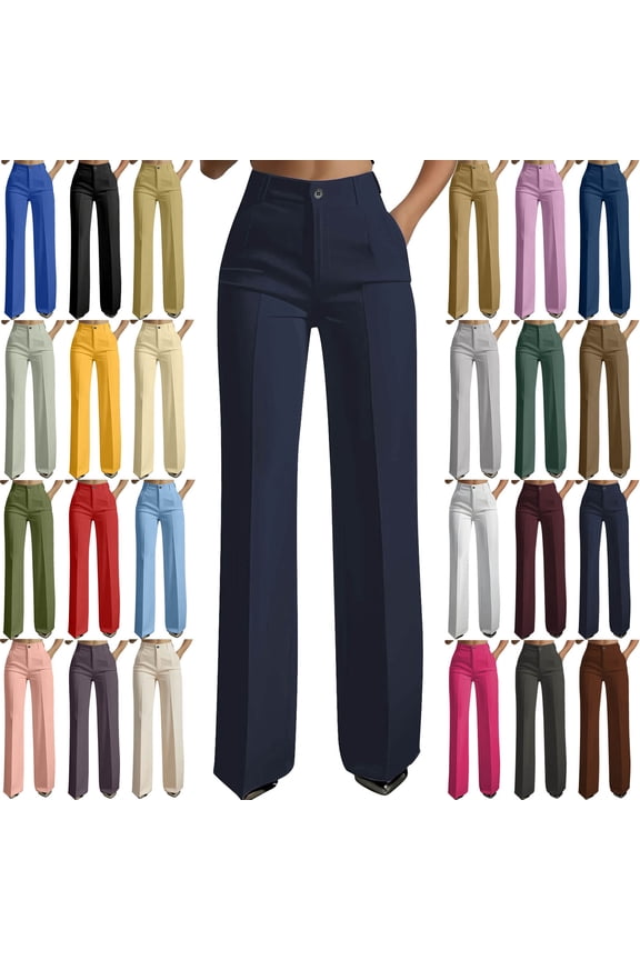 Women Trouser Pants Women's Plus Size Wide Leg Dress Pants – High Waist Pocket Relax Fit Formal Office Trousers S-3XL