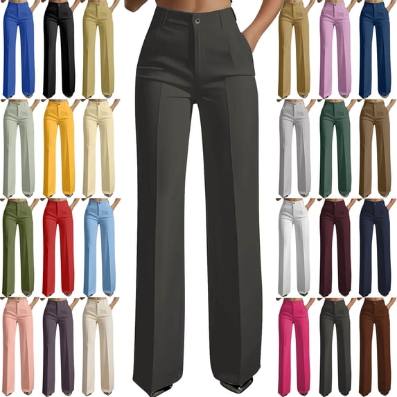 Dgankt Women Trouser Pants Women's Plus Size Wide Leg Dress Pants – High Waist Pocket Relax Fit Formal Office Trousers S-3XL