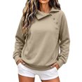 thumbnail image 1 of Dgankt Women's Asymmetric Button Collar Pullover Sweatshirt Long Sleeve Drop Shoulder with Side Pockets, 1 of 7