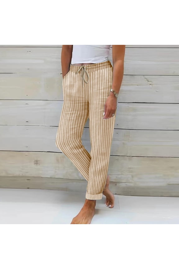 Women's Clothing Women's 100% Cotton Linen Sleep Sleep Pants Solid Color Tie Full Straight Lounge Pants (Available in Plus Size) Plus Size Womens Clothing