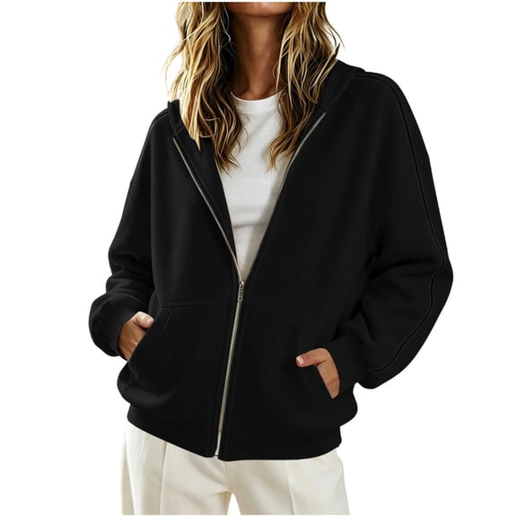 Dgankt Women's Full Zip Hooded Jacket Long Sleeve Drop Shoulder with Side Stripe and Pockets