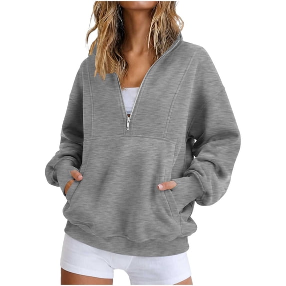 Dgankt Women's Half Zip Hooded Pullover Sweatshirt Long Sleeve Drop Shoulder with Side Pockets