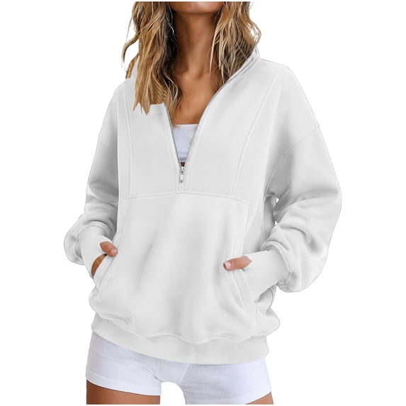 Dgankt Women's Half Zip Hooded Pullover Sweatshirt Long Sleeve Drop Shoulder with Side Pockets