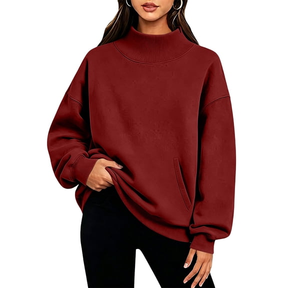 Dgankt Women's Mock Neck Pullover Sweatshirt Long Sleeve Drop Shoulder with Pockets