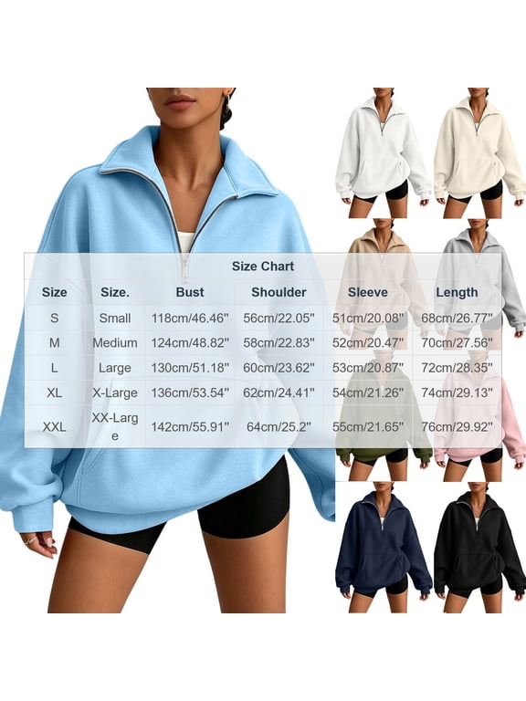 Women's Oversized Collared 1/4 Zip Pullover Sweatshirt Long Sleeve Drop Shoulder with Pockets