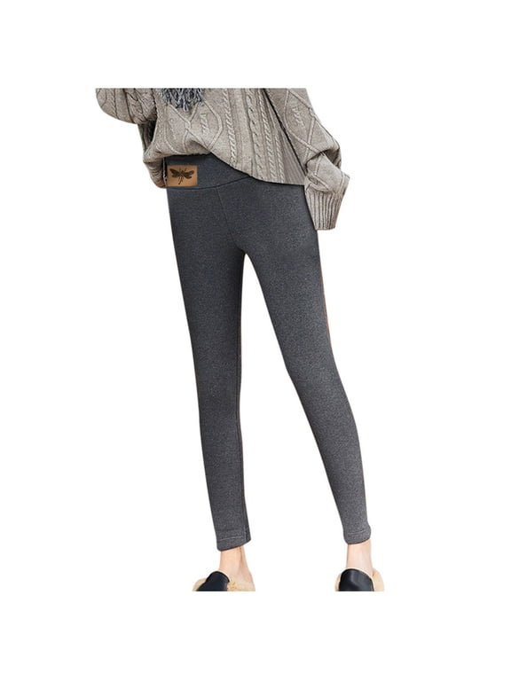 Women's Pants Solid Color Thick Lamb Wool Fleece Lined Leggings Warm Long Pants,Sizes S-2XL